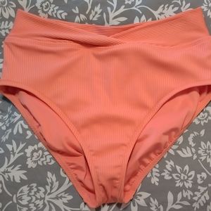 NWT Bleu Rod Beattie high waist cross over bikini bottom in size 14 coral chic